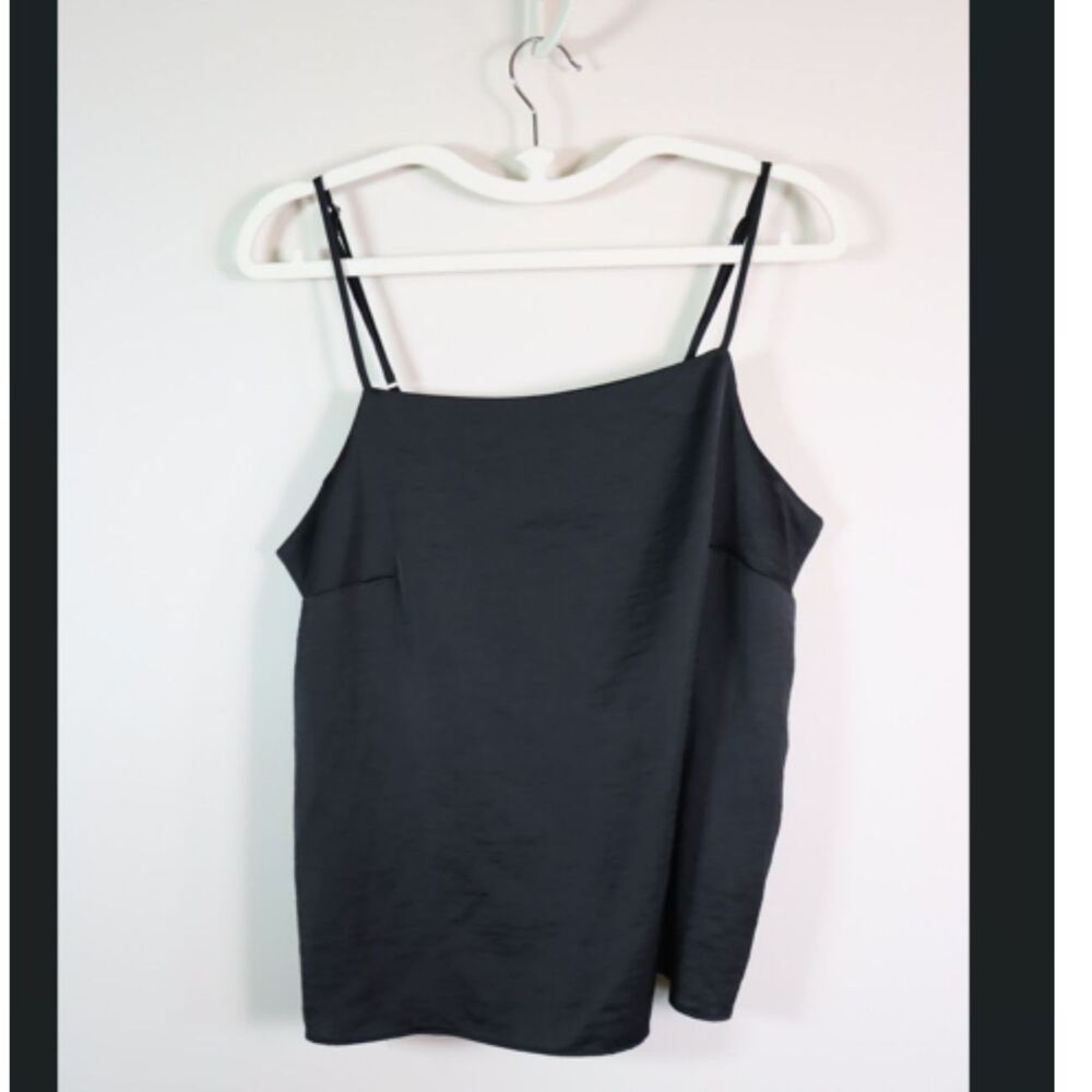 Auden Black Satin Spaghetti Strap Sleepwear Cami Top Adjustable Straps Medium